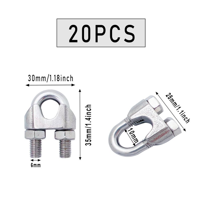 Luckkyme M8 Wire Rope Clamp 304 Stainless Steel 5/16" Wire Rope Cable Clip Clamp (20Pack) - Image 2